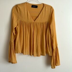 MINKPINK- Mustard Yellow Flowing Crop V-Neck Top